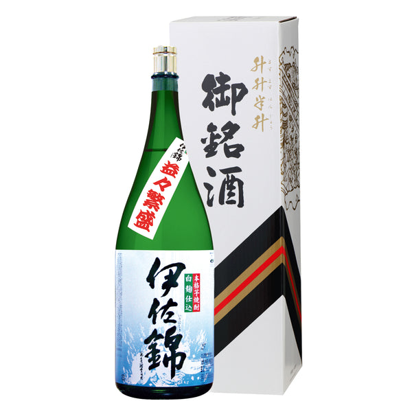 白麹仕込伊佐錦益々繁盛ボトルのラベル